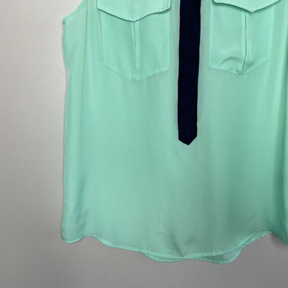 J.CREW Top Womens 2 Mint Green Sleeveless Popover Blouse NEW Blue Trim 58881 - Picture 3 of 9